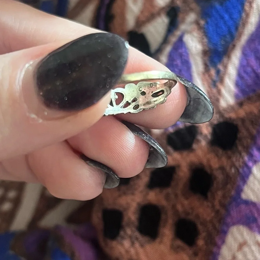 Vintage 925 Sterling Silver Heart Cross and Angels Ring with Maker’s Mark